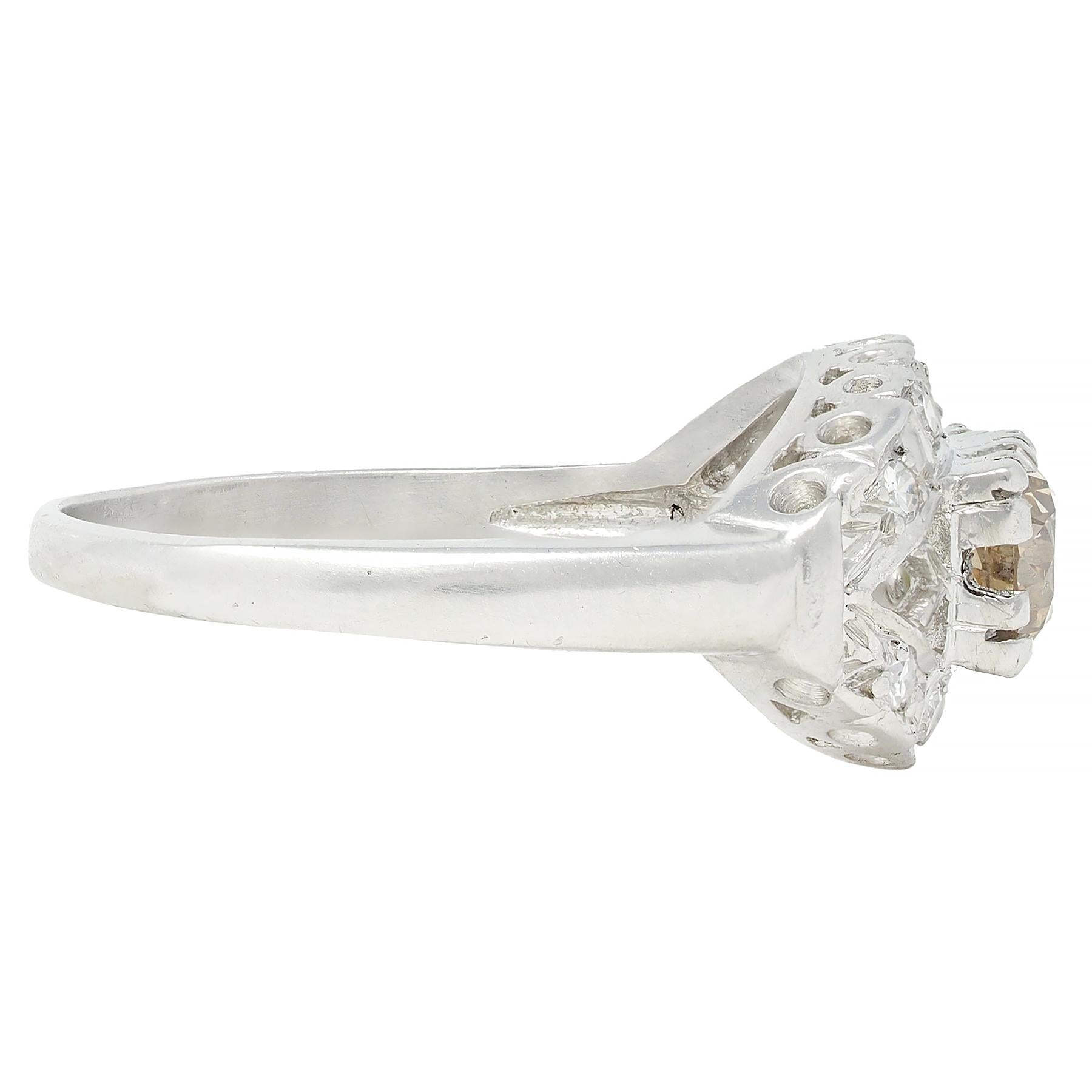 Mid-Century 1.07 CTW Diamond Platinum Toi-Et-Moi Marquise Vintage Ring