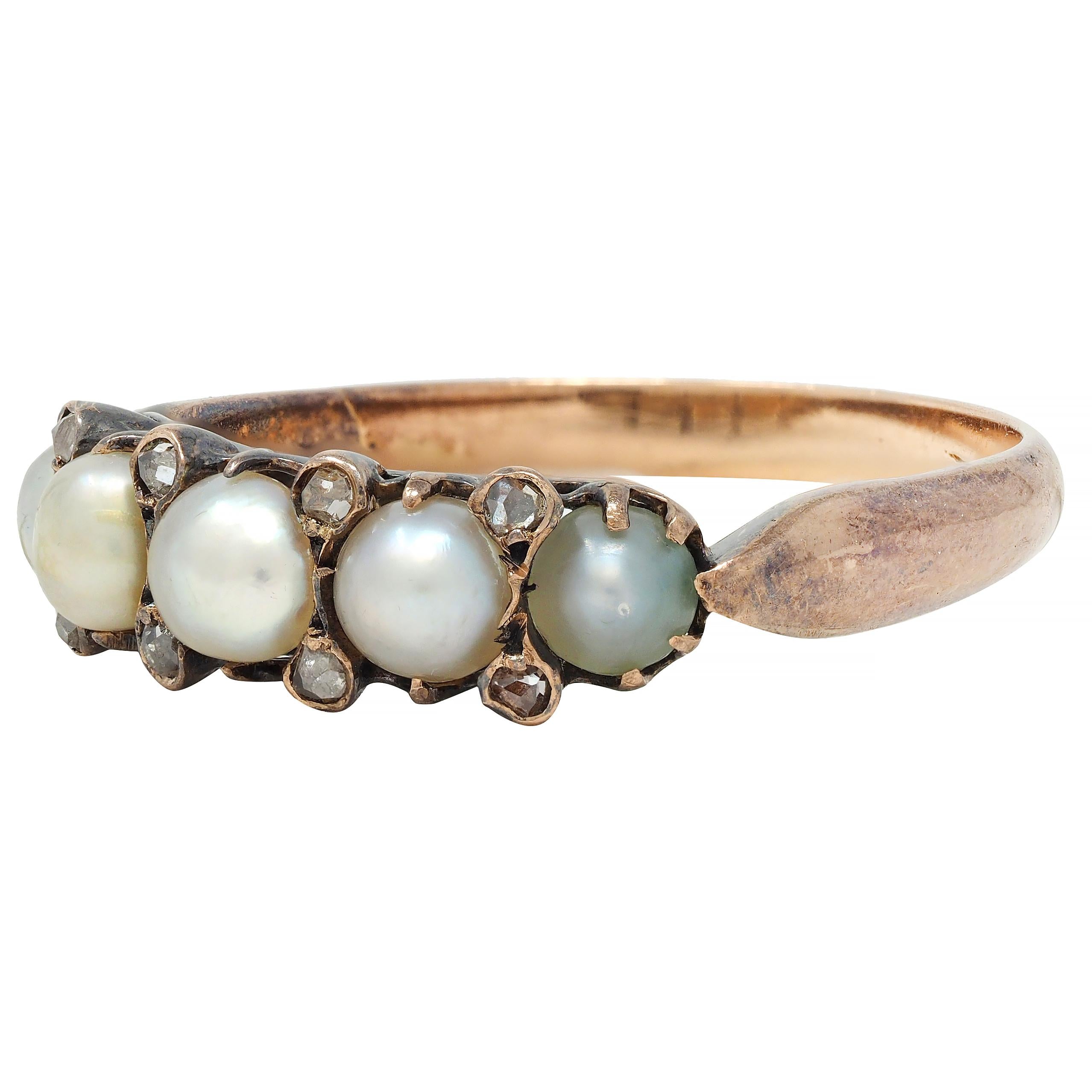 Victorian Pearl Diamond 18 Karat Rose Gold Antique Band Ring