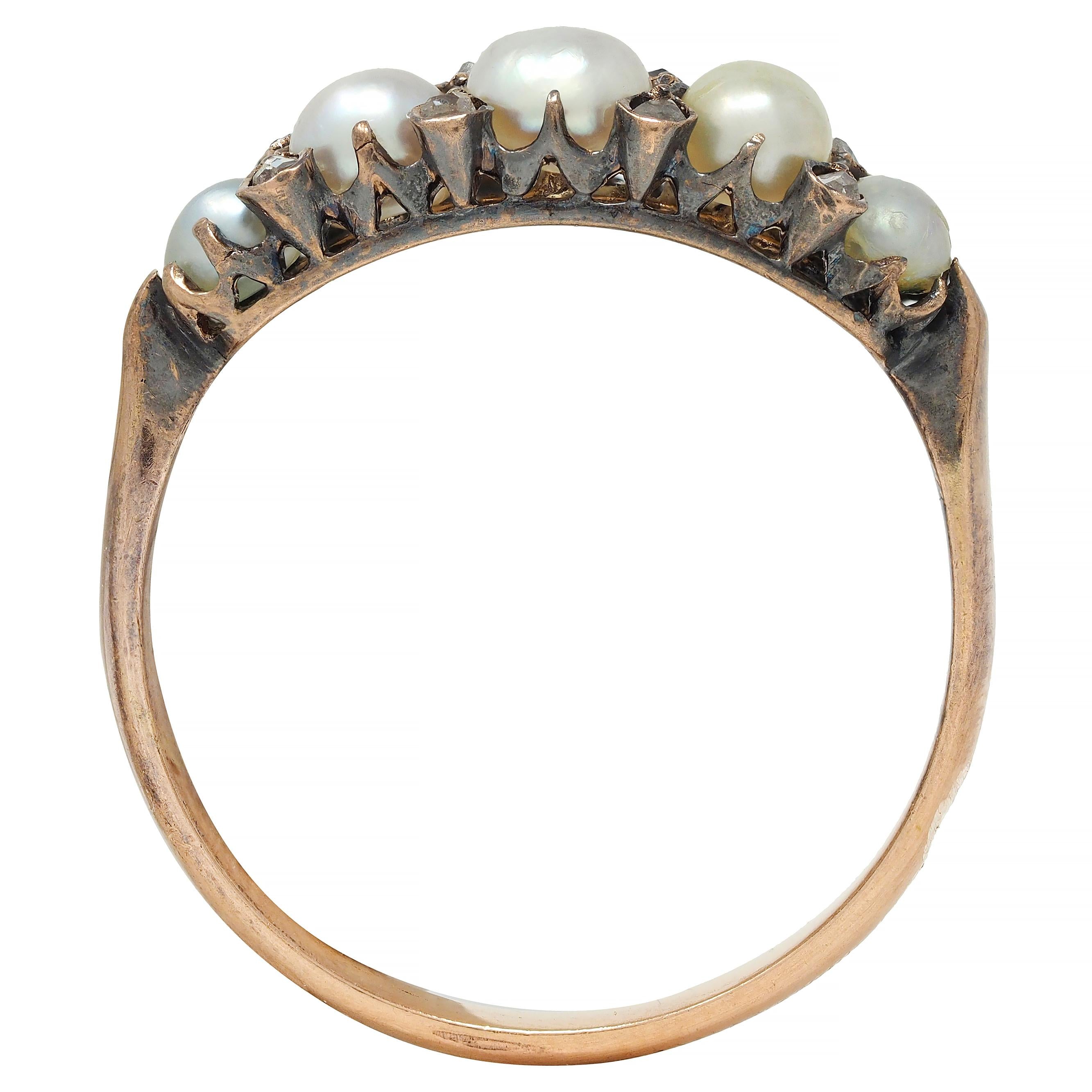 Victorian Pearl Diamond 18 Karat Rose Gold Antique Band Ring