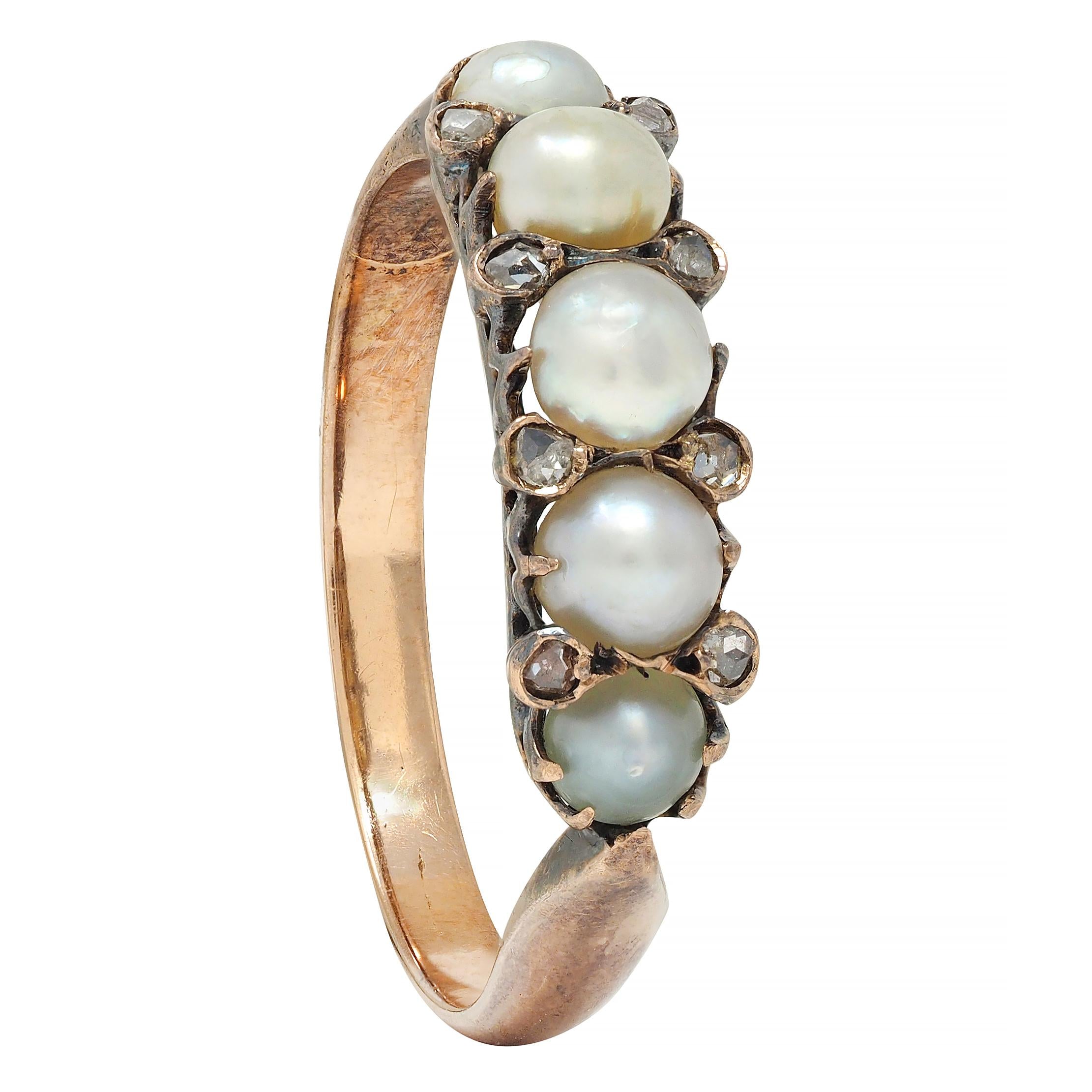 Victorian Pearl Diamond 18 Karat Rose Gold Antique Band Ring