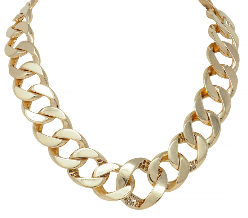 1960's 3.20 CTW Diamond Platinum 14K Yellow Gold Vintage Curb Link Necklace