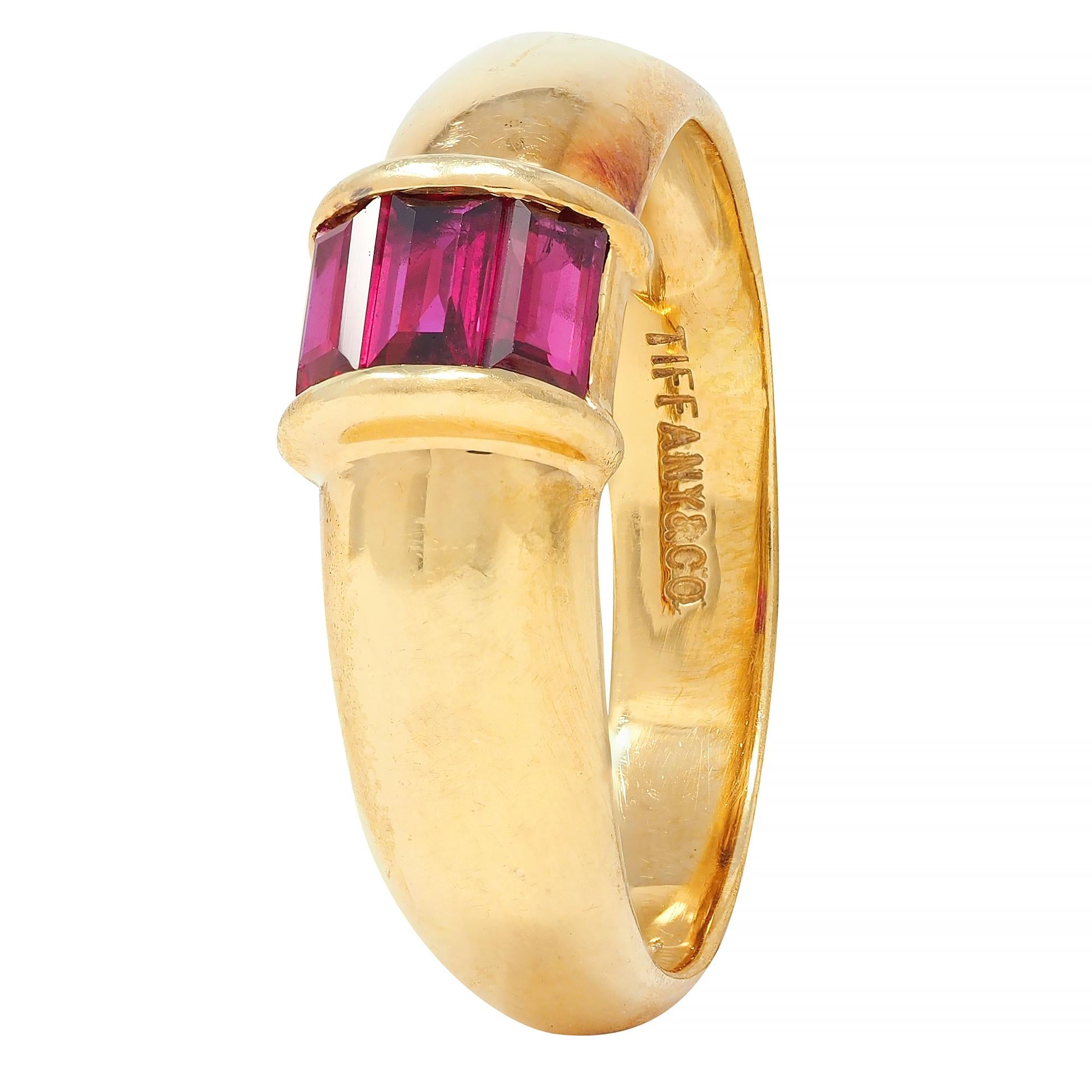 Tiffany & Co. 1990s Red Ruby 18 Karat Yellow Gold Vintage Stacking Band Ring