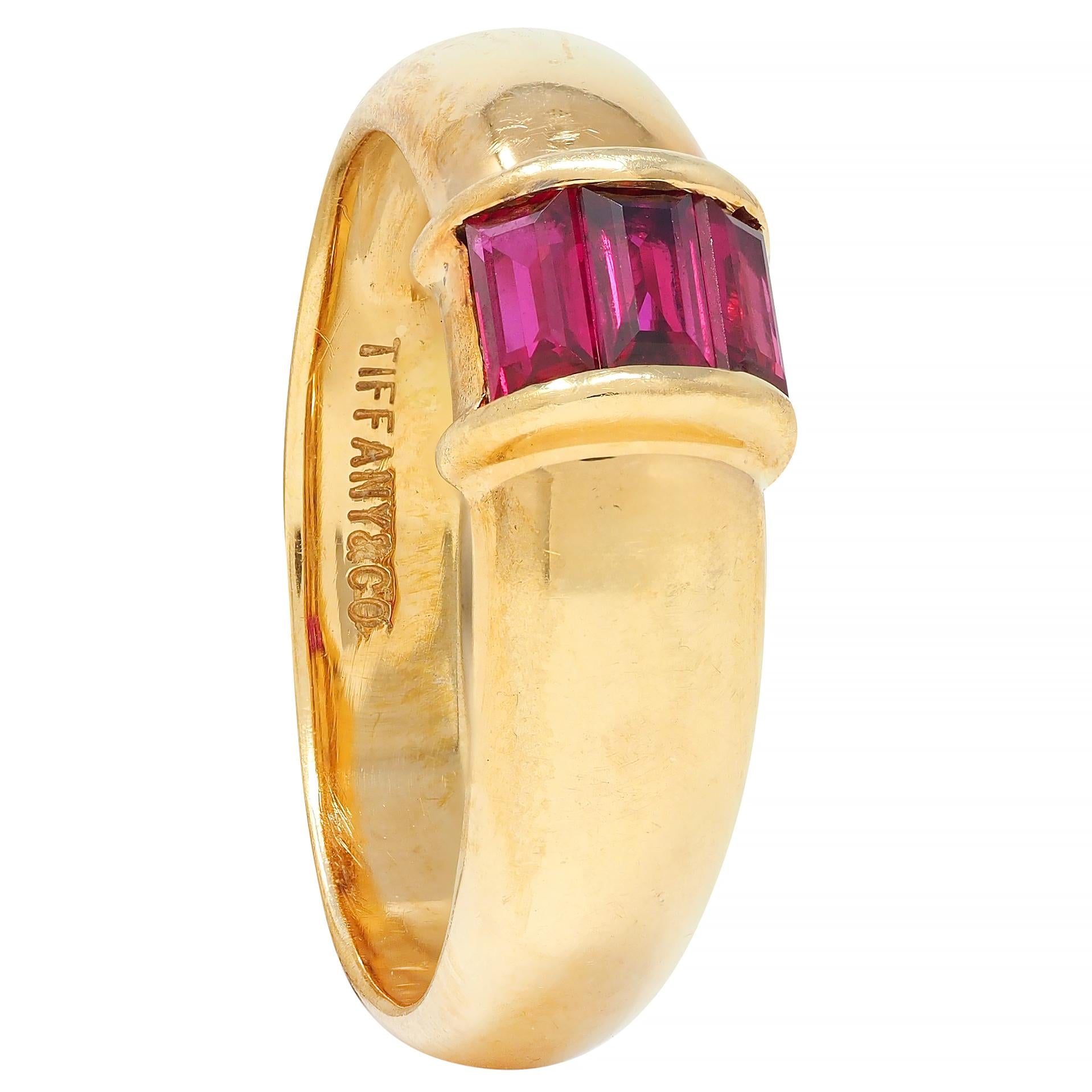 Tiffany & Co. 1990s Red Ruby 18 Karat Yellow Gold Vintage Stacking Band Ring