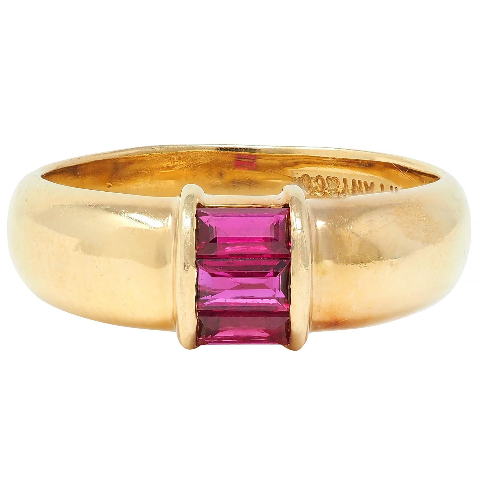 Tiffany & Co. 1990s Red Ruby 18 Karat Yellow Gold Vintage Stacking Band Ring