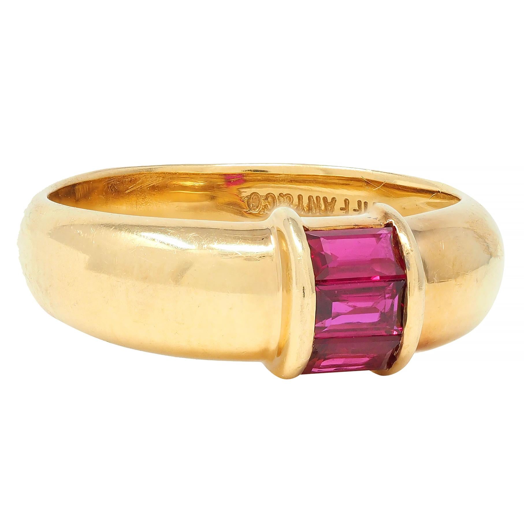 Tiffany & Co. 1990s Red Ruby 18 Karat Yellow Gold Vintage Stacking Band Ring