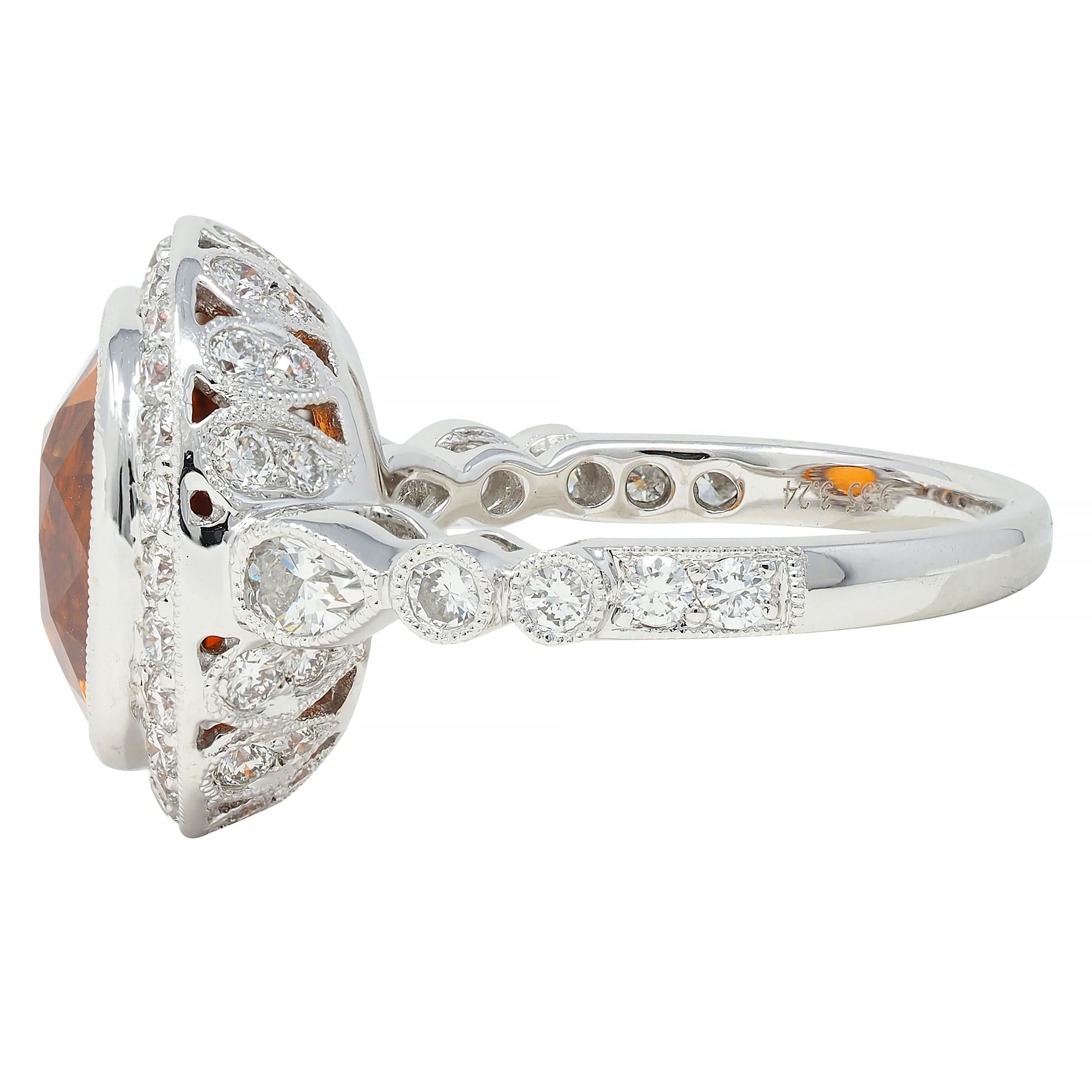 Spark 12.59 CTW Orange Sapphire Diamond 18K White Gold Contemporary Halo Ring