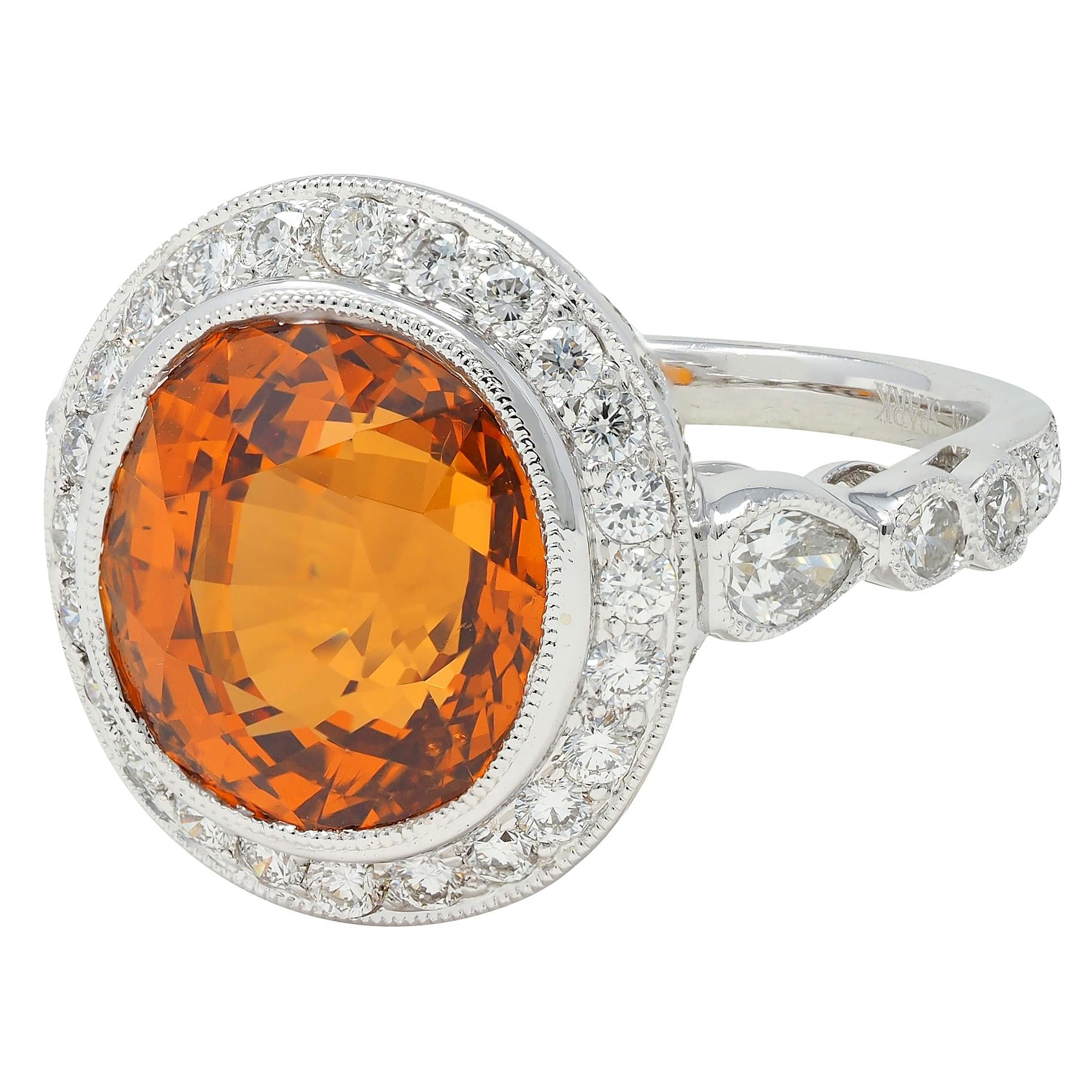 Spark 12.59 CTW Orange Sapphire Diamond 18K White Gold Contemporary Halo Ring