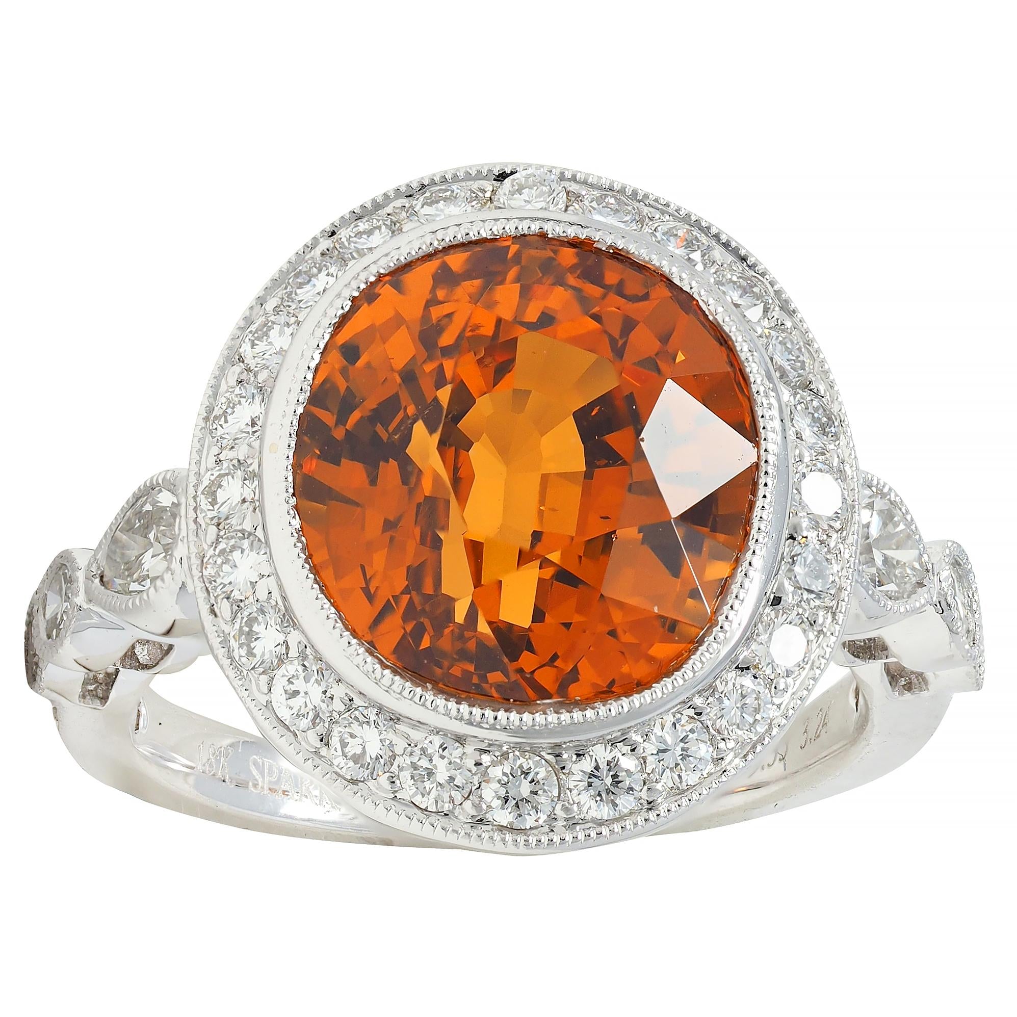 Spark 12.59 CTW Orange Sapphire Diamond 18K White Gold Contemporary Halo Ring