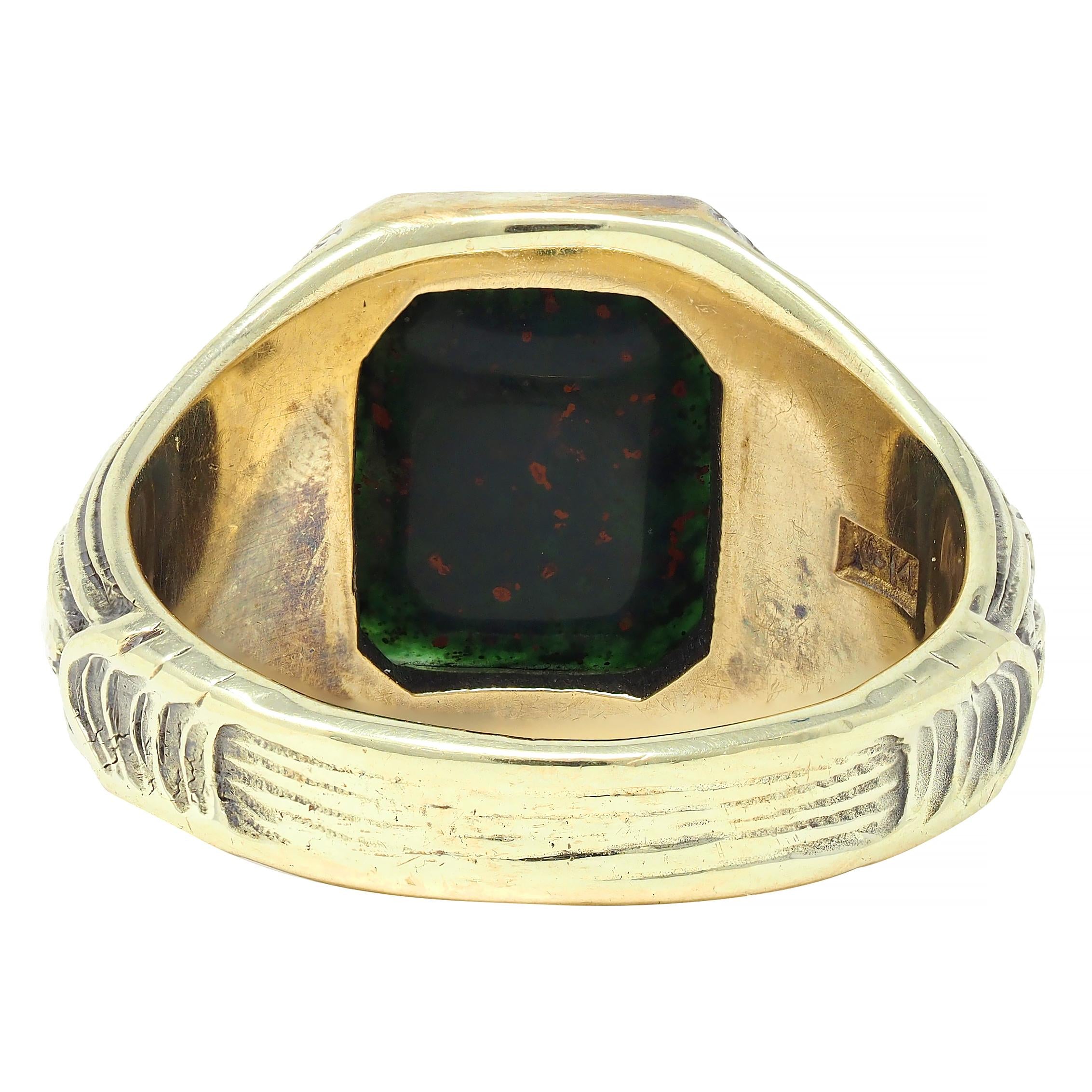 Jones & Woodland Art Nouveau Bloodstone 14K Gold Antique Basilisk Signet Ring