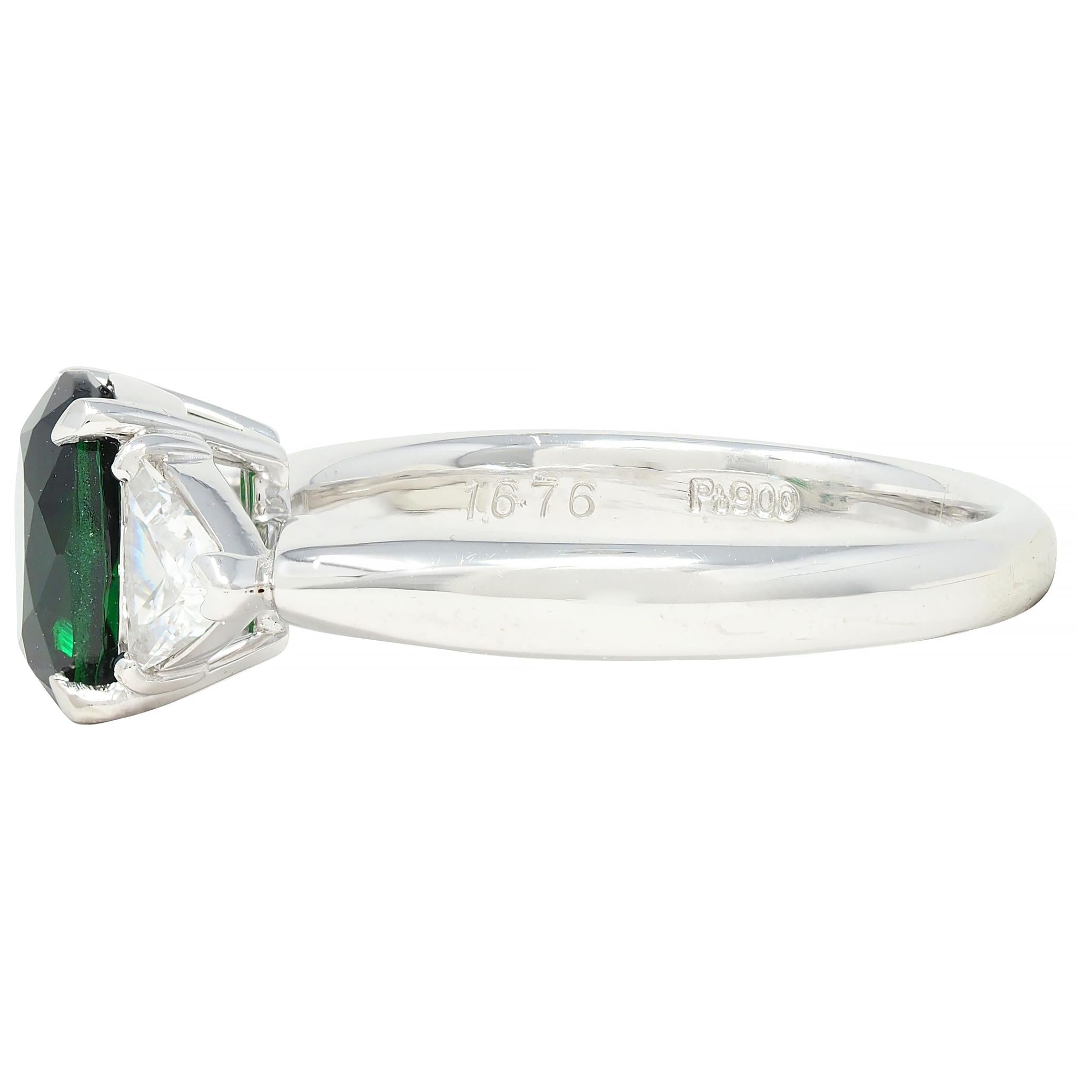 Contemporary 2.19 CTW Tsavorite Garnet Diamond Platinum Three Stone Ring