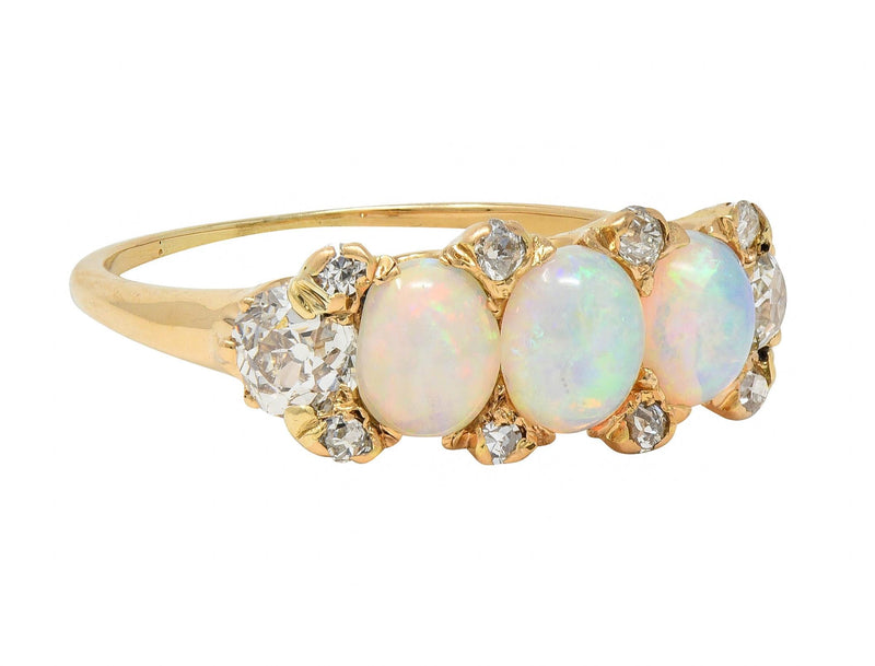 Victorian Opal Diamond 14 Karat Yellow Gold Antique Band Ring