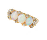 Victorian Opal Diamond 14 Karat Yellow Gold Antique Band Ring