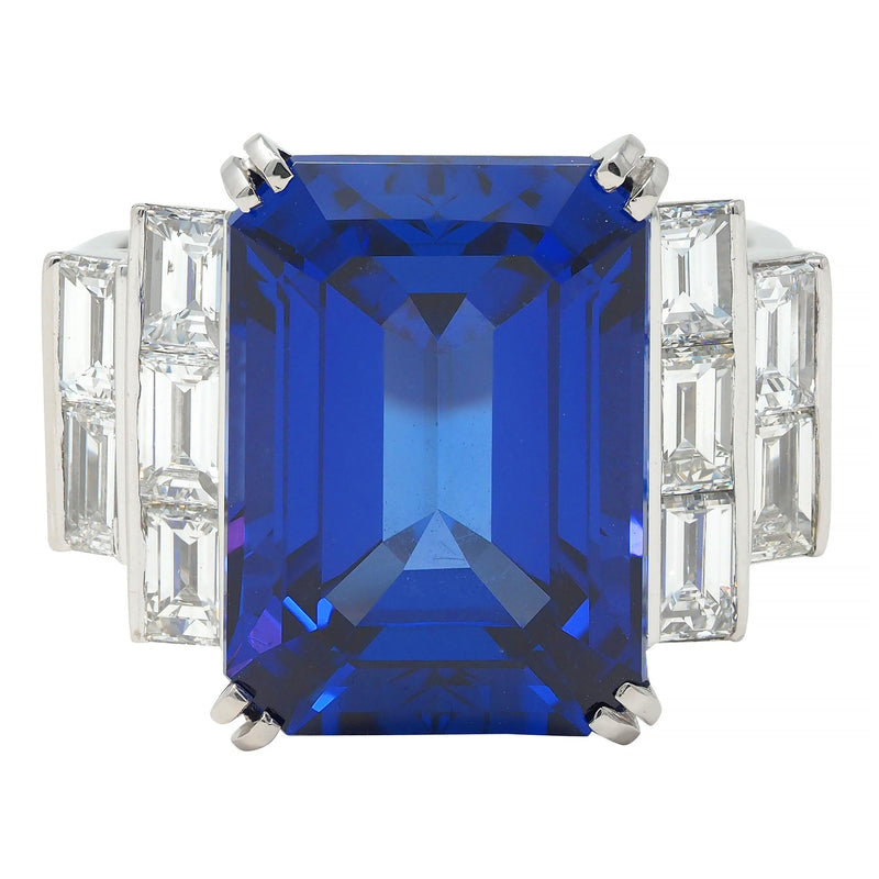 Contemporary 17.90 CTW Tanzanite Diamond Platinum Stepped Cocktail Ring