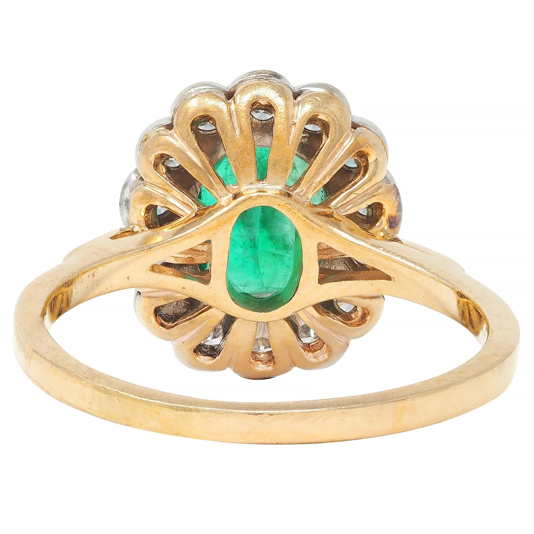 Contemporary 1.60 CTW No-Oil Emerald Diamond 14K Two-Tone Gold Halo Ring GIA