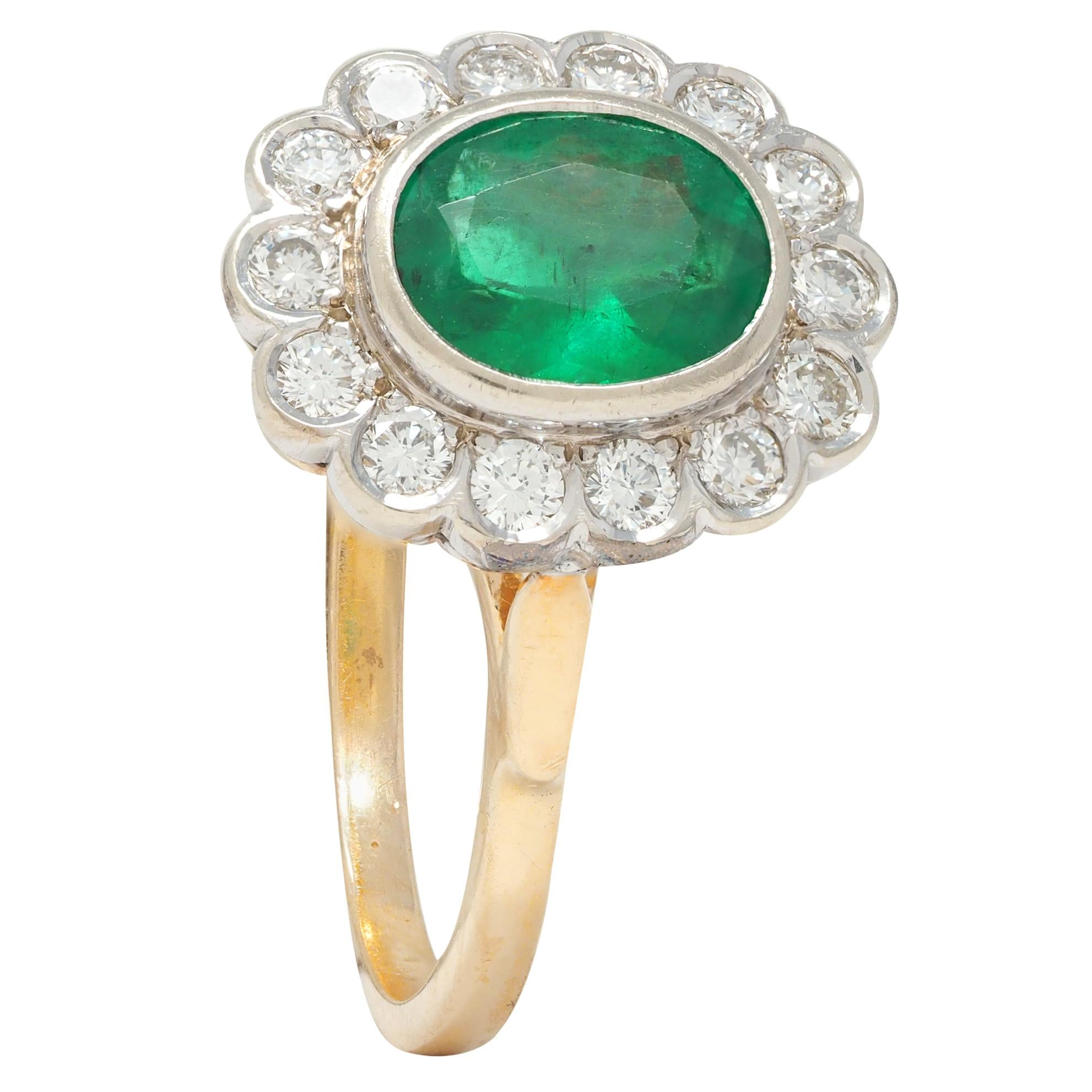 Contemporary 1.60 CTW No-Oil Emerald Diamond 14K Two-Tone Gold Halo Ring GIA