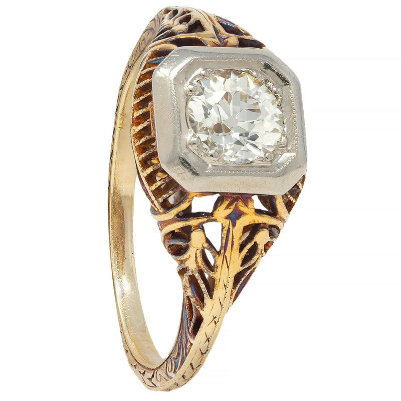 Edwardian 0.55 CTW Diamond 14 Karat Gold Antique Foliate Engagement Ring