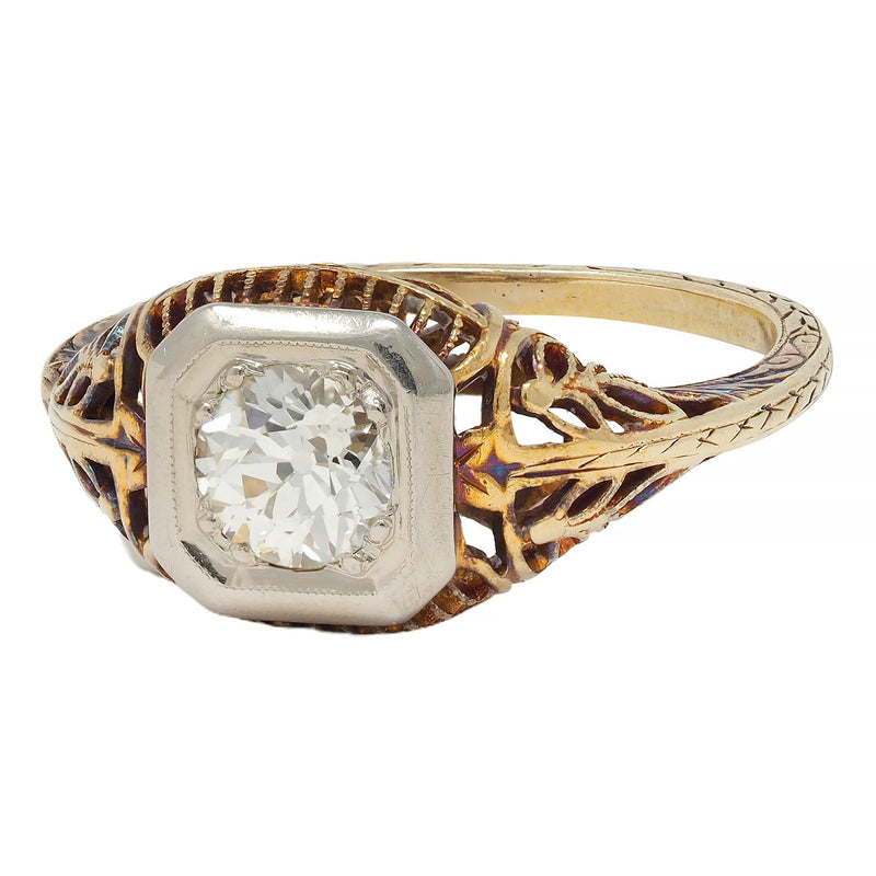 Edwardian 0.55 CTW Diamond 14 Karat Gold Antique Foliate Engagement Ring