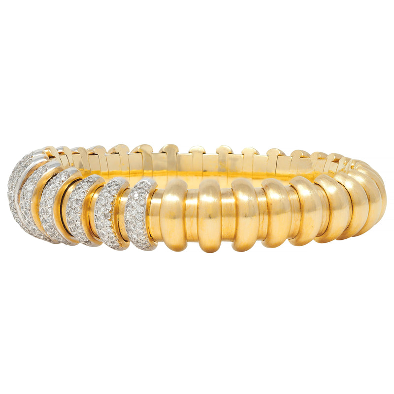 Bulgari 3.40 CTW Diamond 18 Two-Tone Gold Vintage Celtaura Tubogas Cuff Bracelet