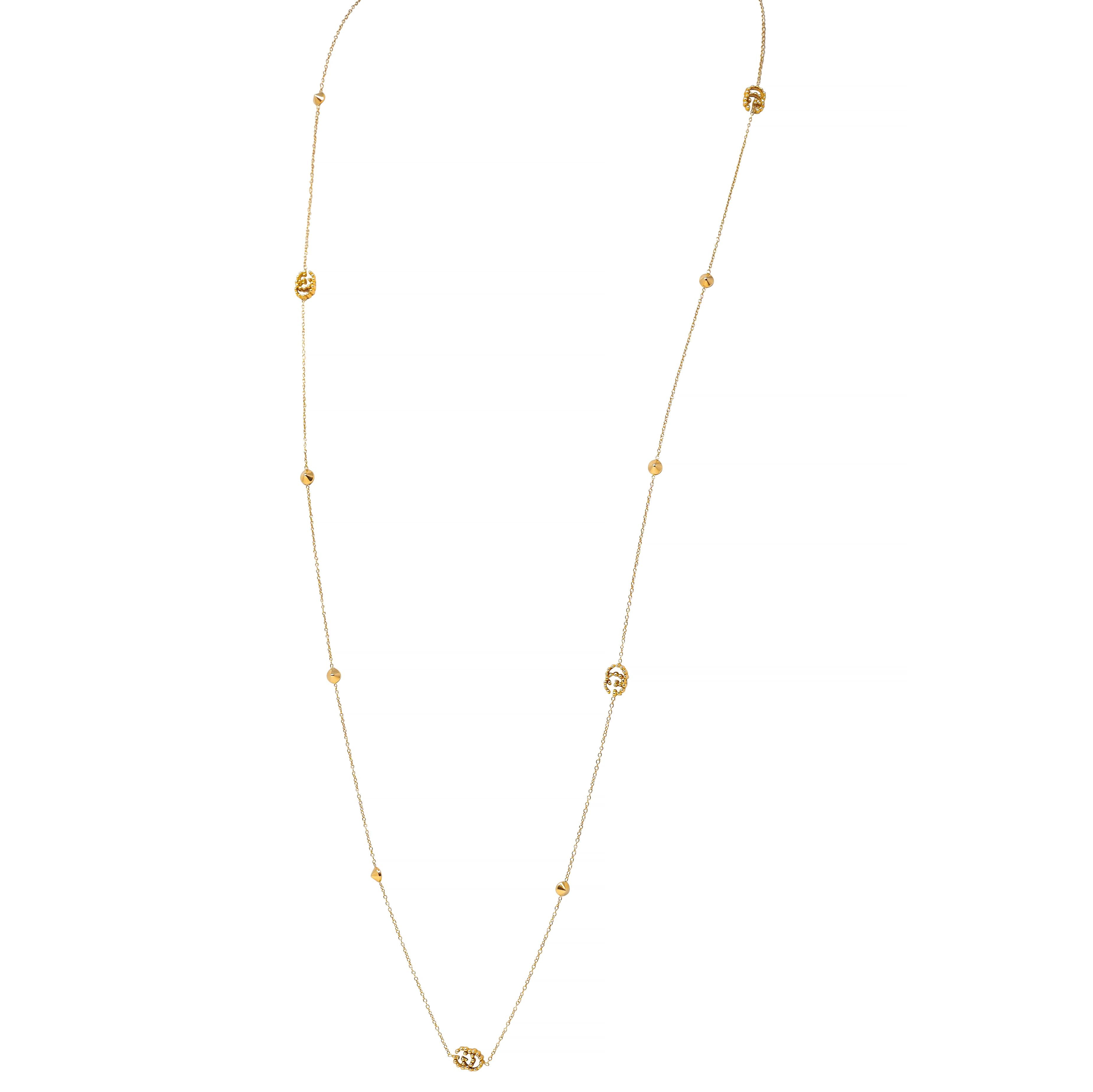 Gucci 2000's Topaz 18 Karat Yellow Gold GG Running Station Chain Necklace