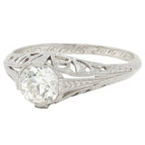 Art Deco 1.02 CTW Diamond Platinum Antique Foliate Solitaire Engagement Ring GIA