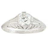 Art Deco 1.02 CTW Diamond Platinum Antique Foliate Solitaire Engagement Ring GIA