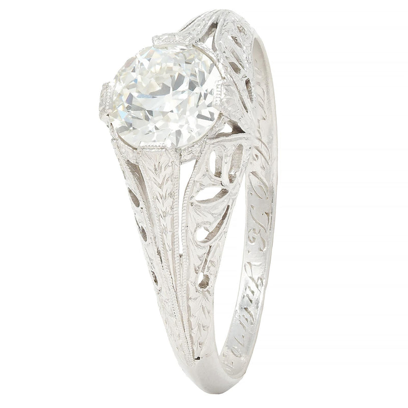 Art Deco 1.02 CTW Diamond Platinum Antique Foliate Solitaire Engagement Ring GIA