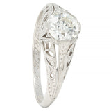 Art Deco 1.02 CTW Diamond Platinum Antique Foliate Solitaire Engagement Ring GIA