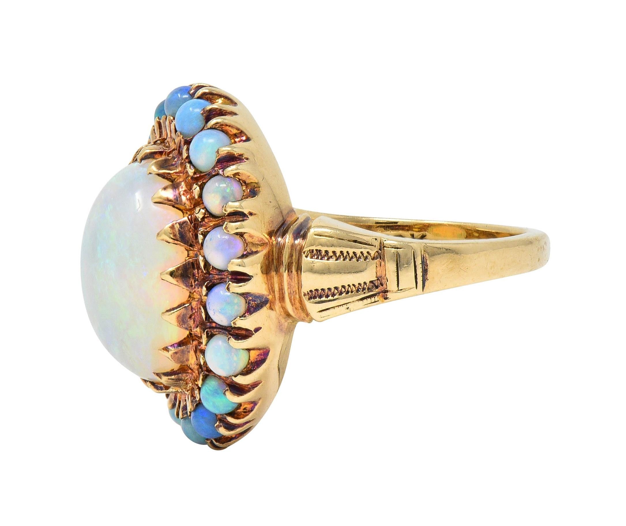 Samsan Co. Retro Opal 10 Karat Yellow Gold Vintage Halo Ring