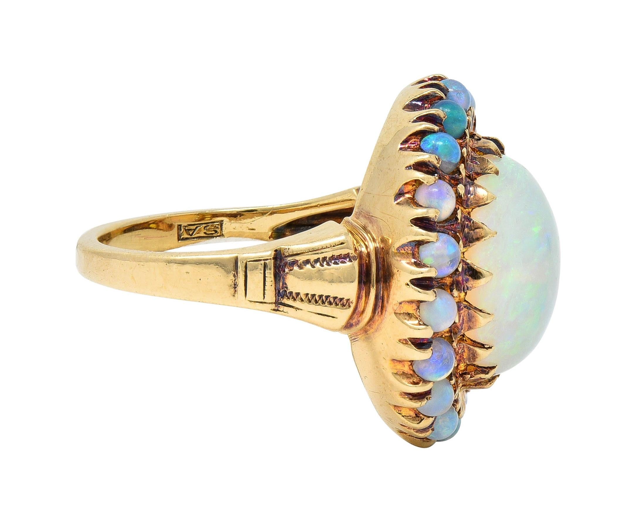 Samsan Co. Retro Opal 10 Karat Yellow Gold Vintage Halo Ring