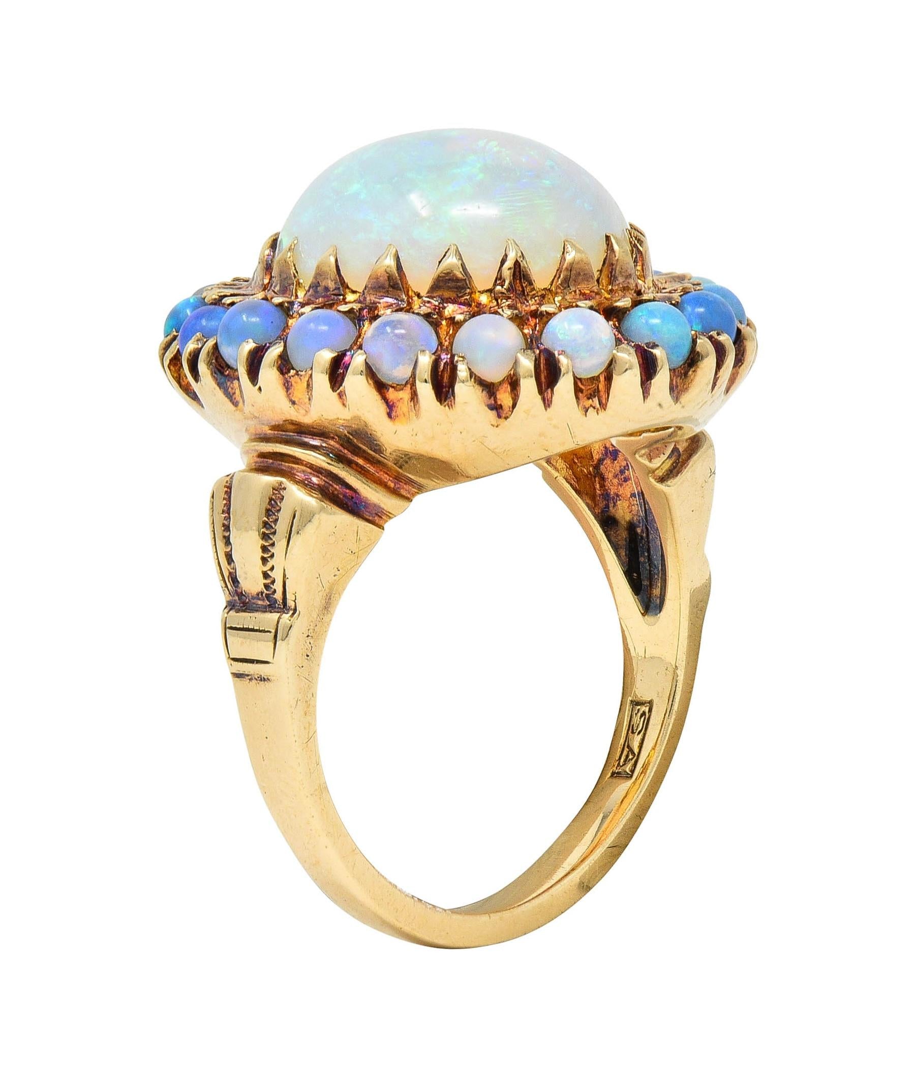 Samsan Co. Retro Opal 10 Karat Yellow Gold Vintage Halo Ring