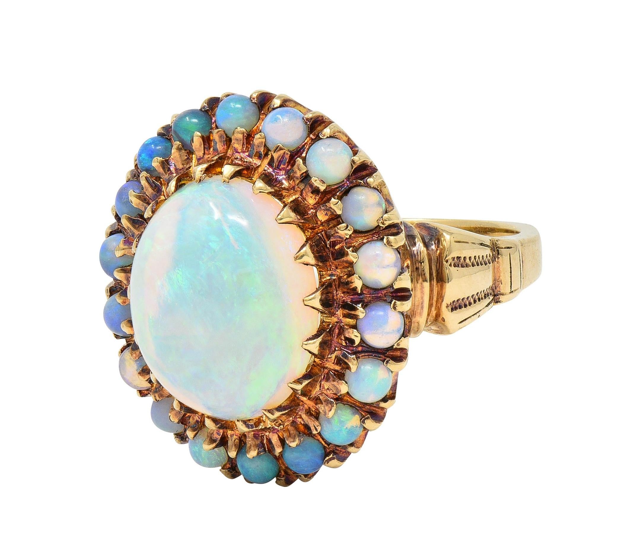 Samsan Co. Retro Opal 10 Karat Yellow Gold Vintage Halo Ring