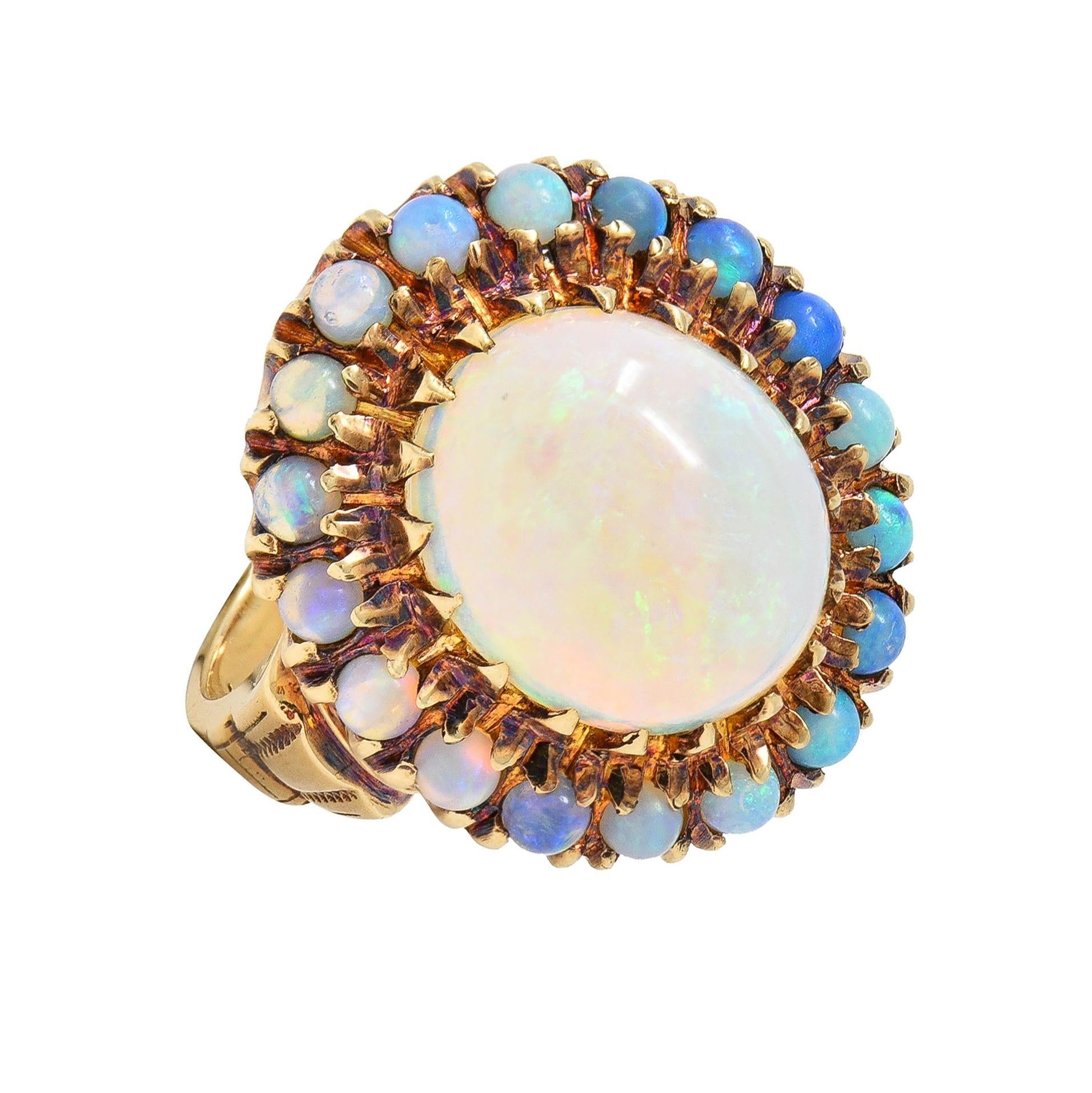 Samsan Co. Retro Opal 10 Karat Yellow Gold Vintage Halo Ring