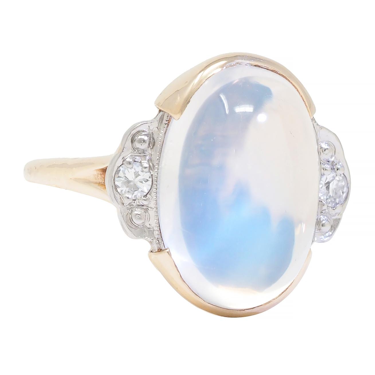 Felger Inc. Retro Moonstone Diamond 14 Karat Two-Tone Gold Vintage Ring