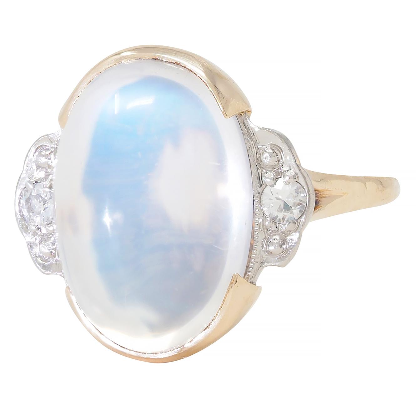 Felger Inc. Retro Moonstone Diamond 14 Karat Two-Tone Gold Vintage Ring