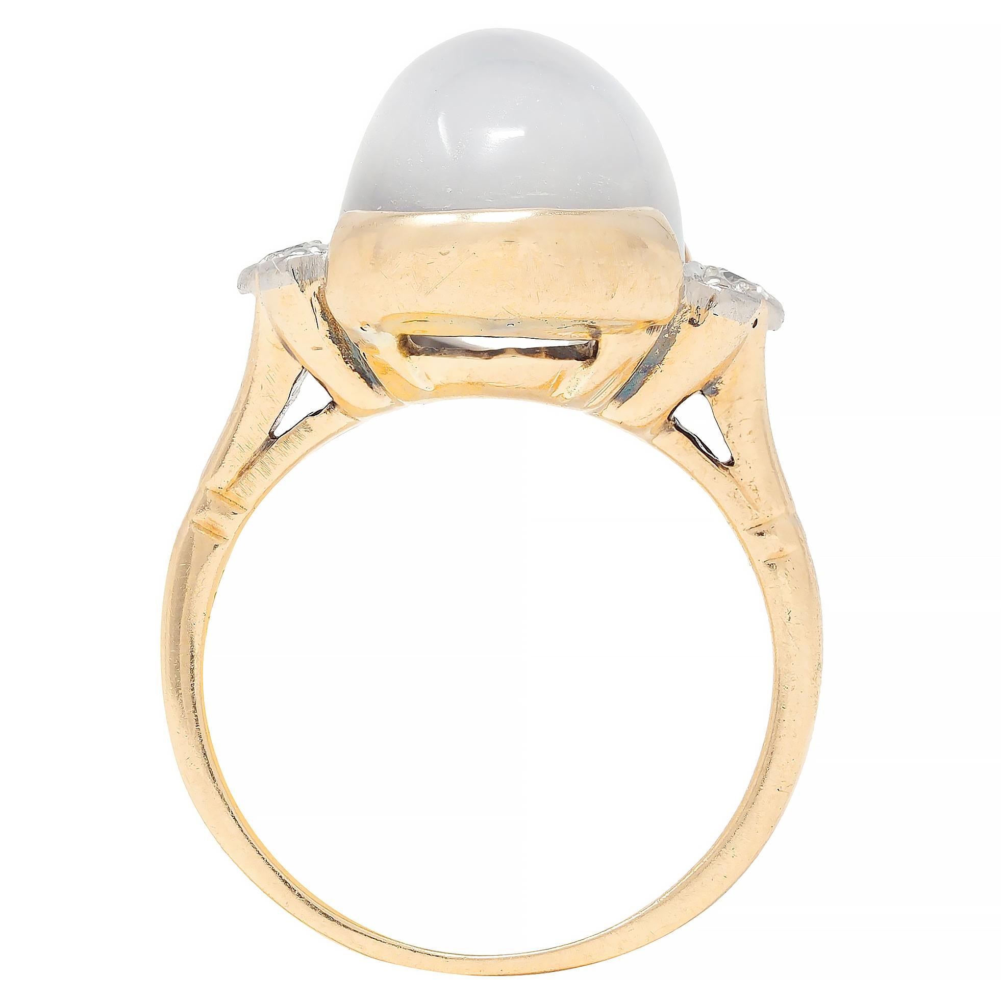 Felger Inc. Retro Moonstone Diamond 14 Karat Two-Tone Gold Vintage Ring