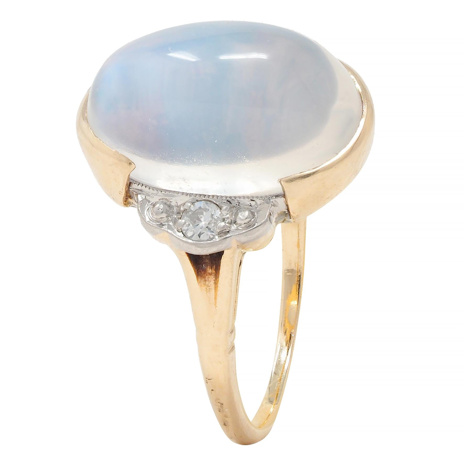 Felger Inc. Retro Moonstone Diamond 14 Karat Two-Tone Gold Vintage Ring