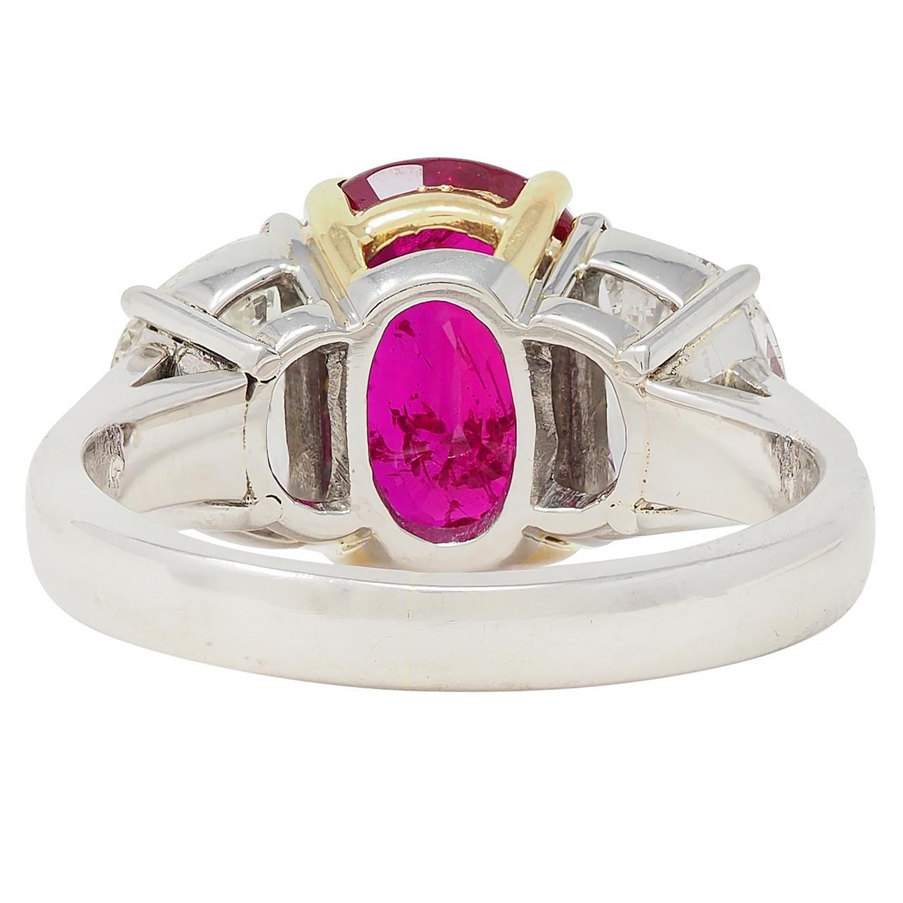 1980's 4.51 CTW No Heat Mozambique Ruby Diamond Platinum 18K Gold Ring AGL