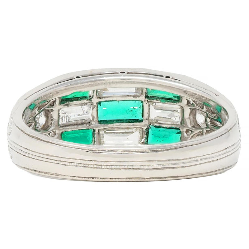 Art Deco 1.22 CTW Emerald Diamond Platinum Antique Checkerboard Band Ring