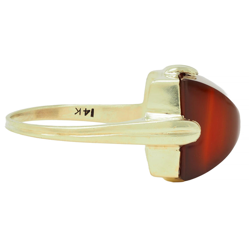 Art Deco Sugarloaf Carnelian 14 Karat Yellow Gold Antique Pyramid Ring