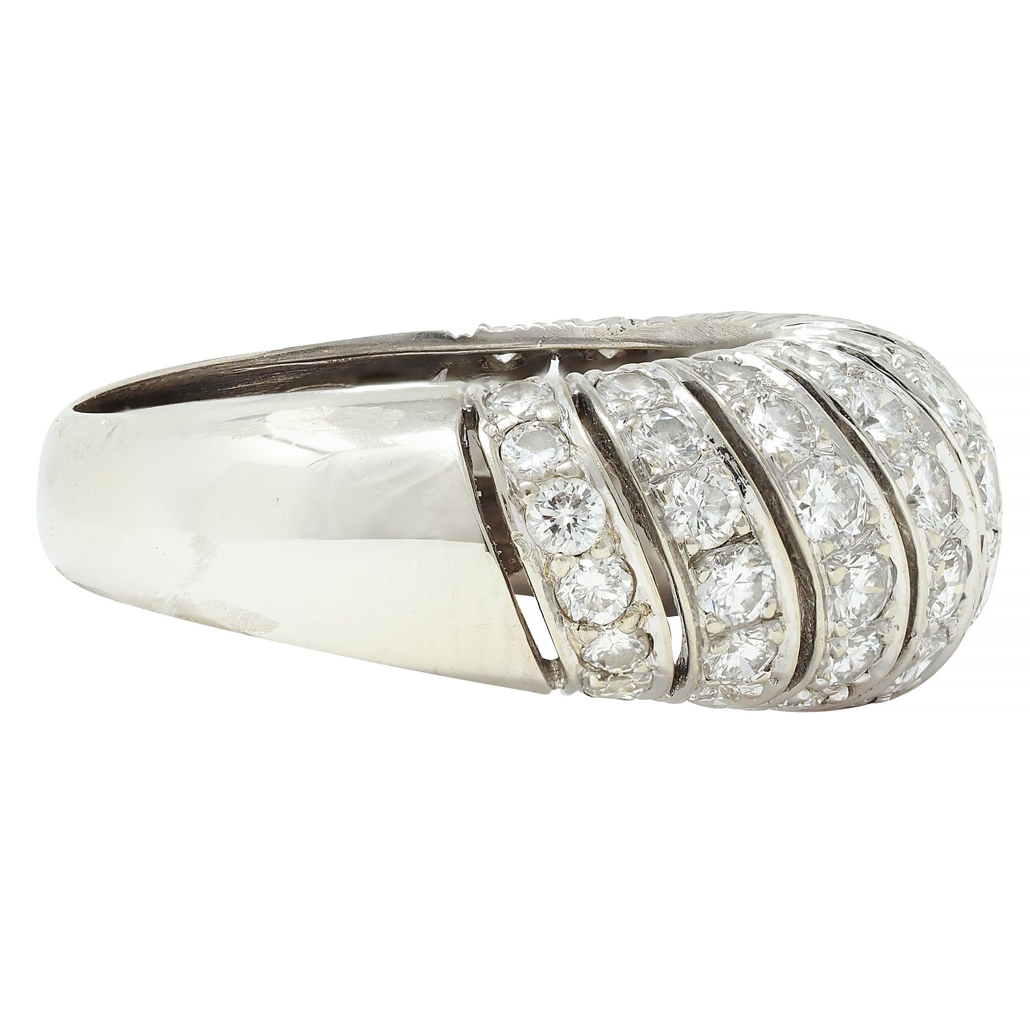 Mid-Century 2.76 CTW Diamond 18 Karat White Gold Domed Twist Vintage Band Ring