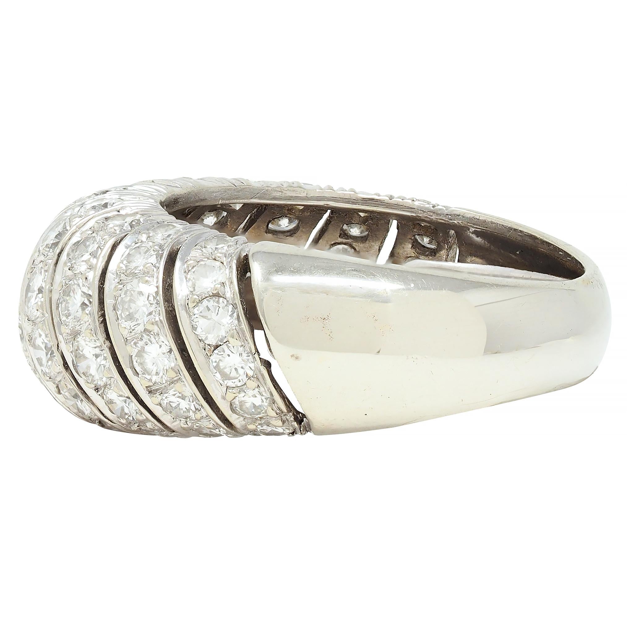 Mid-Century 2.76 CTW Diamond 18 Karat White Gold Domed Twist Vintage Band Ring