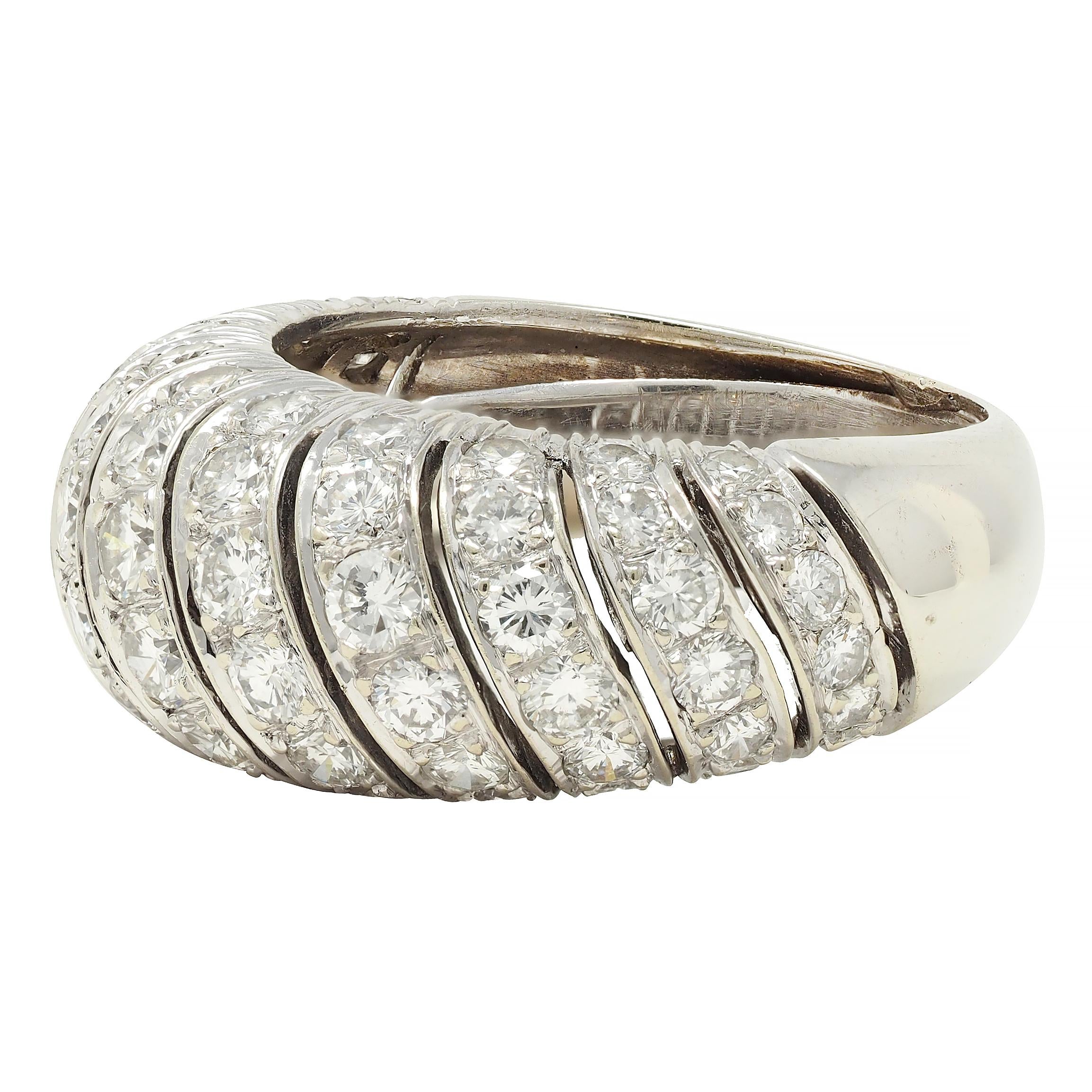 Mid-Century 2.76 CTW Diamond 18 Karat White Gold Domed Twist Vintage Band Ring