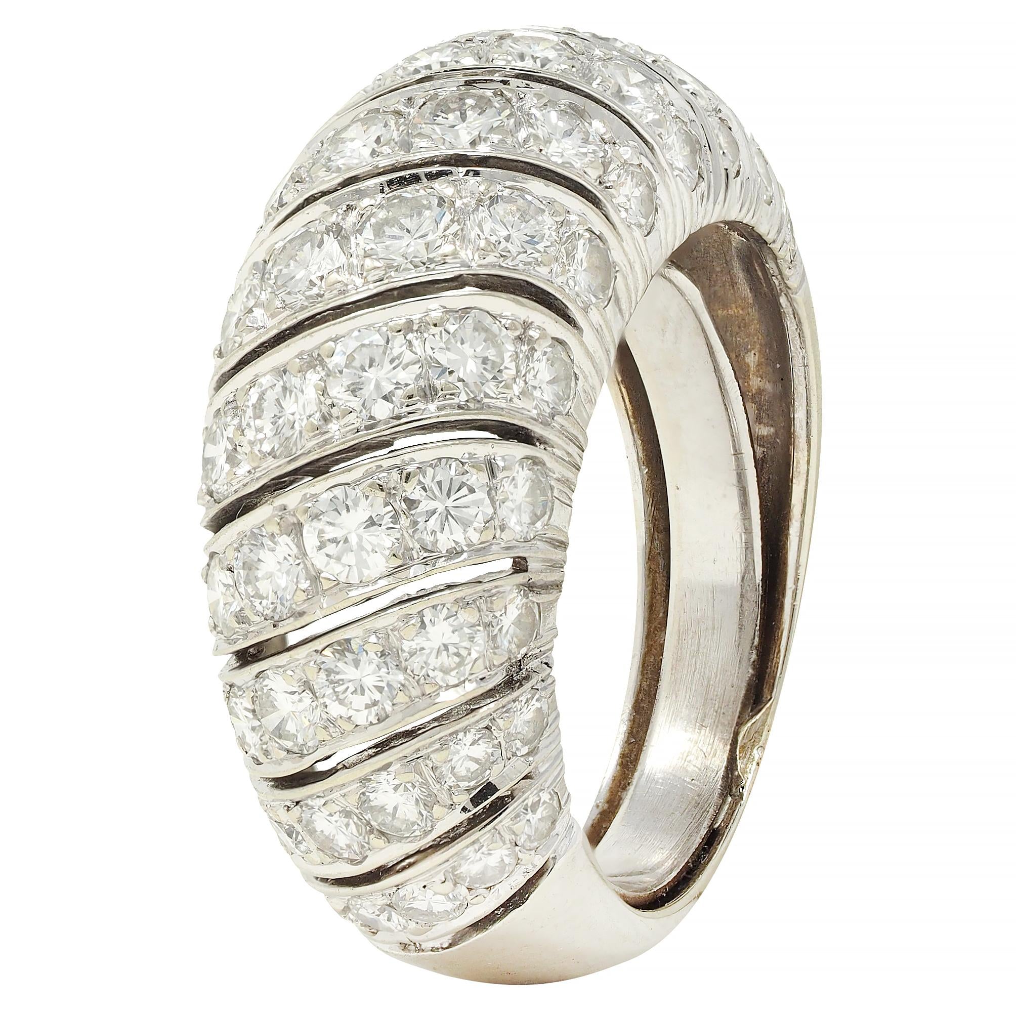 Mid-Century 2.76 CTW Diamond 18 Karat White Gold Domed Twist Vintage Band Ring