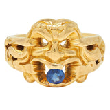 Victorian Sapphire 18 Karat Yellow Gold God Of Wind Antique Unisex Band Ring