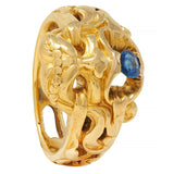 Victorian Sapphire 18 Karat Yellow Gold God Of Wind Antique Unisex Band Ring