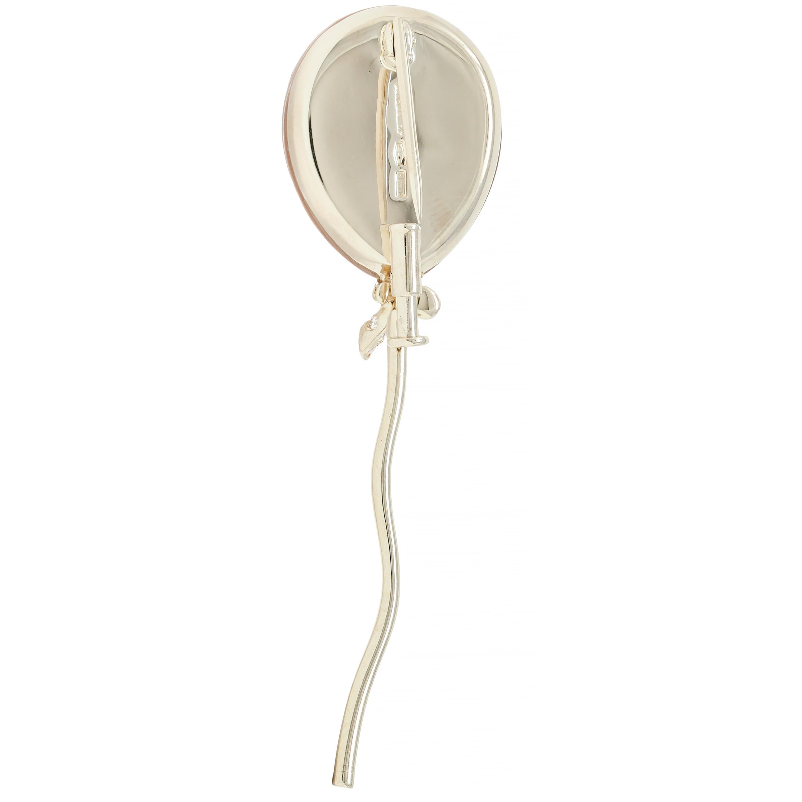 Vhernier Diamond Quartz Coral Mother-of-Pearl 18K Gold Balloon Palloncino Brooch