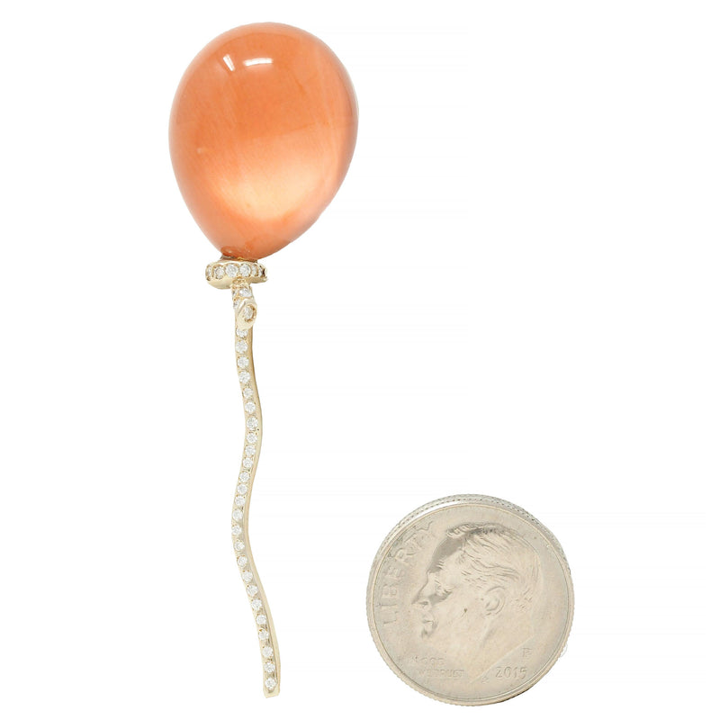 Vhernier Diamond Quartz Coral Mother-of-Pearl 18K Gold Balloon Palloncino Brooch