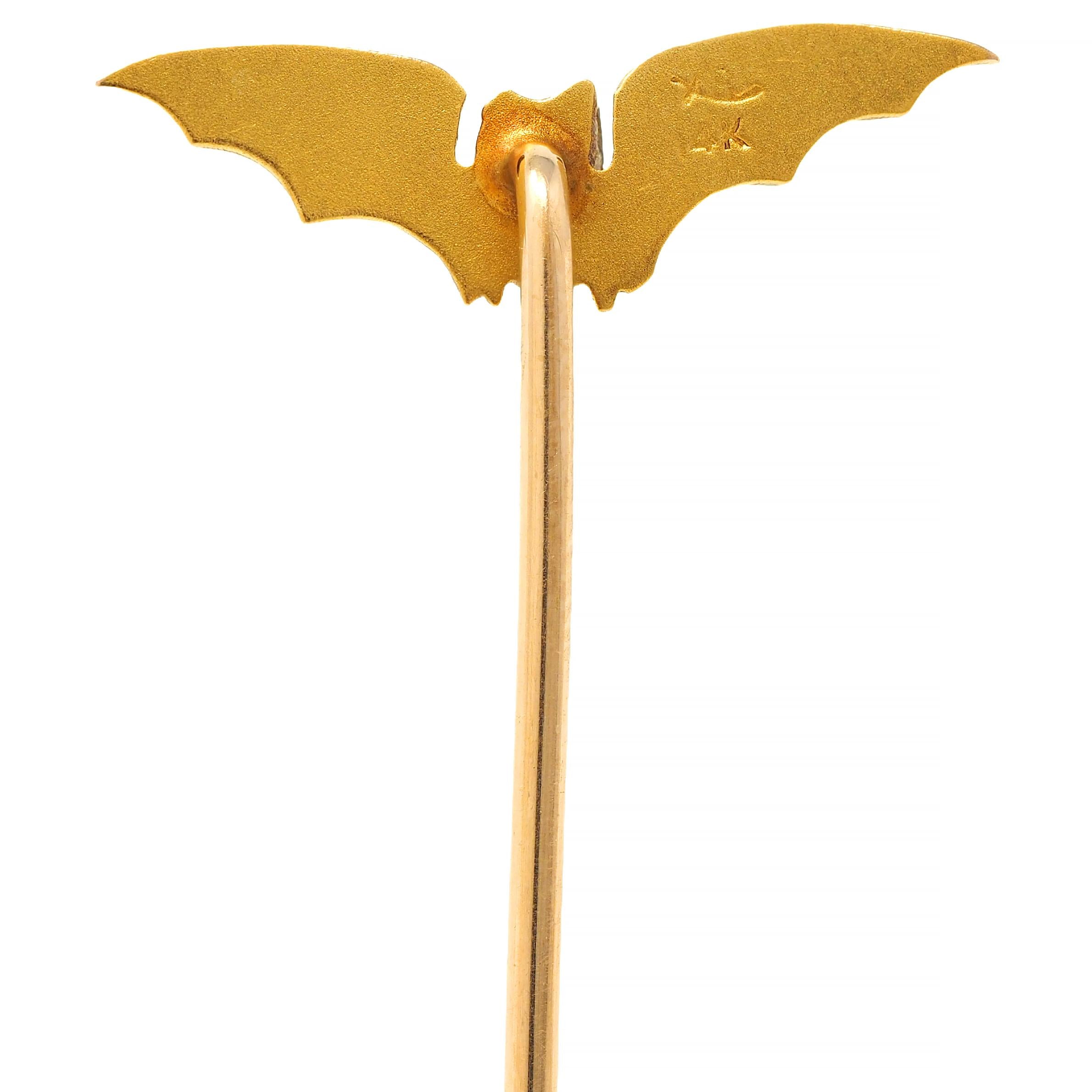 Riker Brothers Art Nouveau 14 Karat Yellow Gold Antique Bat Stickpin