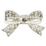 Art Deco 2.72 CTW Diamond Platinum 18 Karat Gold Vintage Bow Brooch