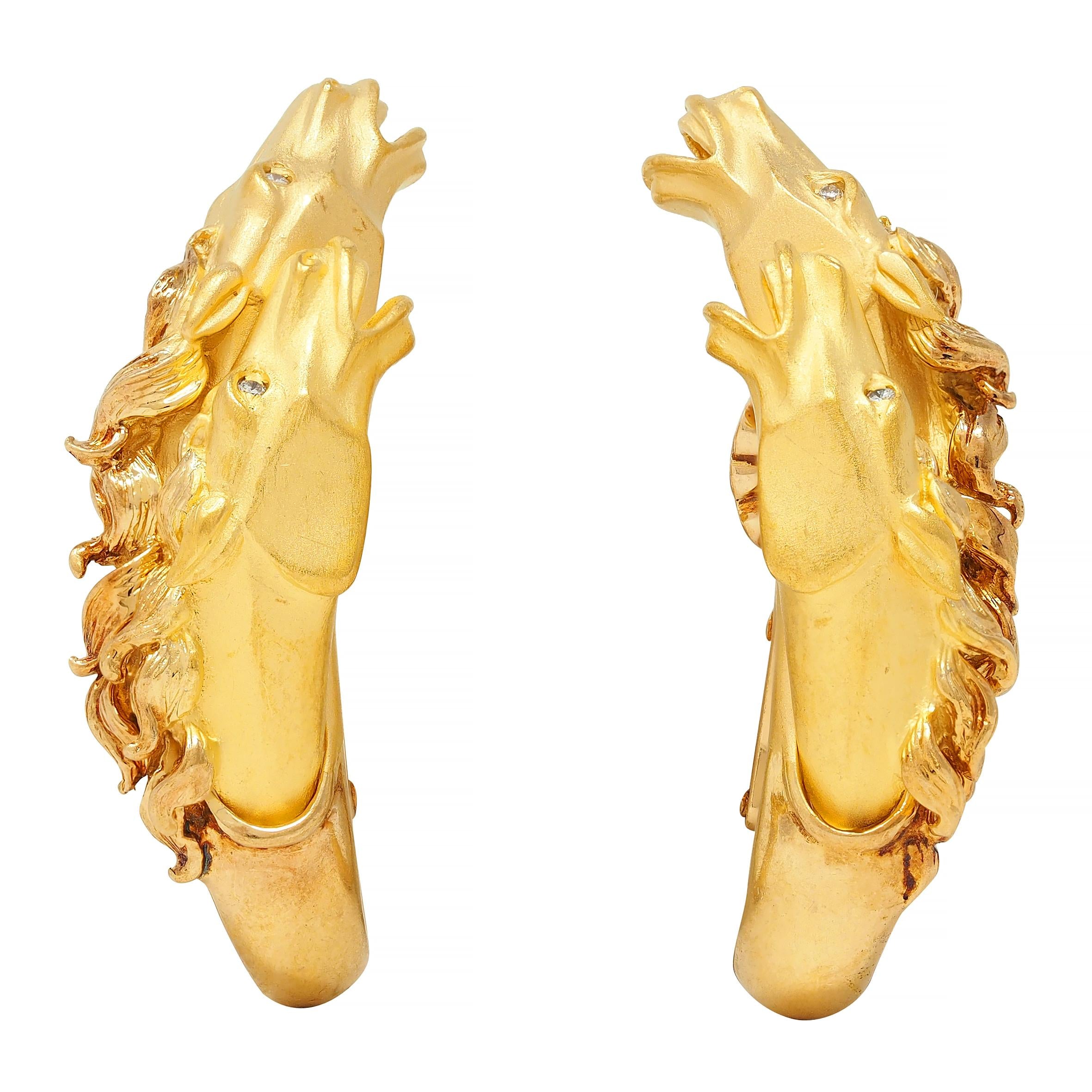 Carerra y Carerra Diamond 18 Karat Yellow Gold Ecuestre Horse Earrings